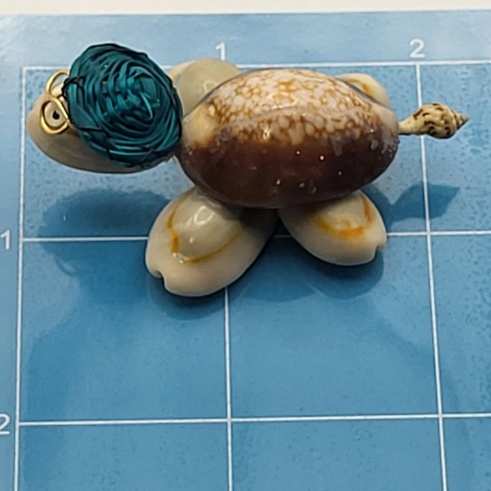 Handcrafted Shell Googly Eye Turtle Figurine Blue Hat Gold Glasses Miniature